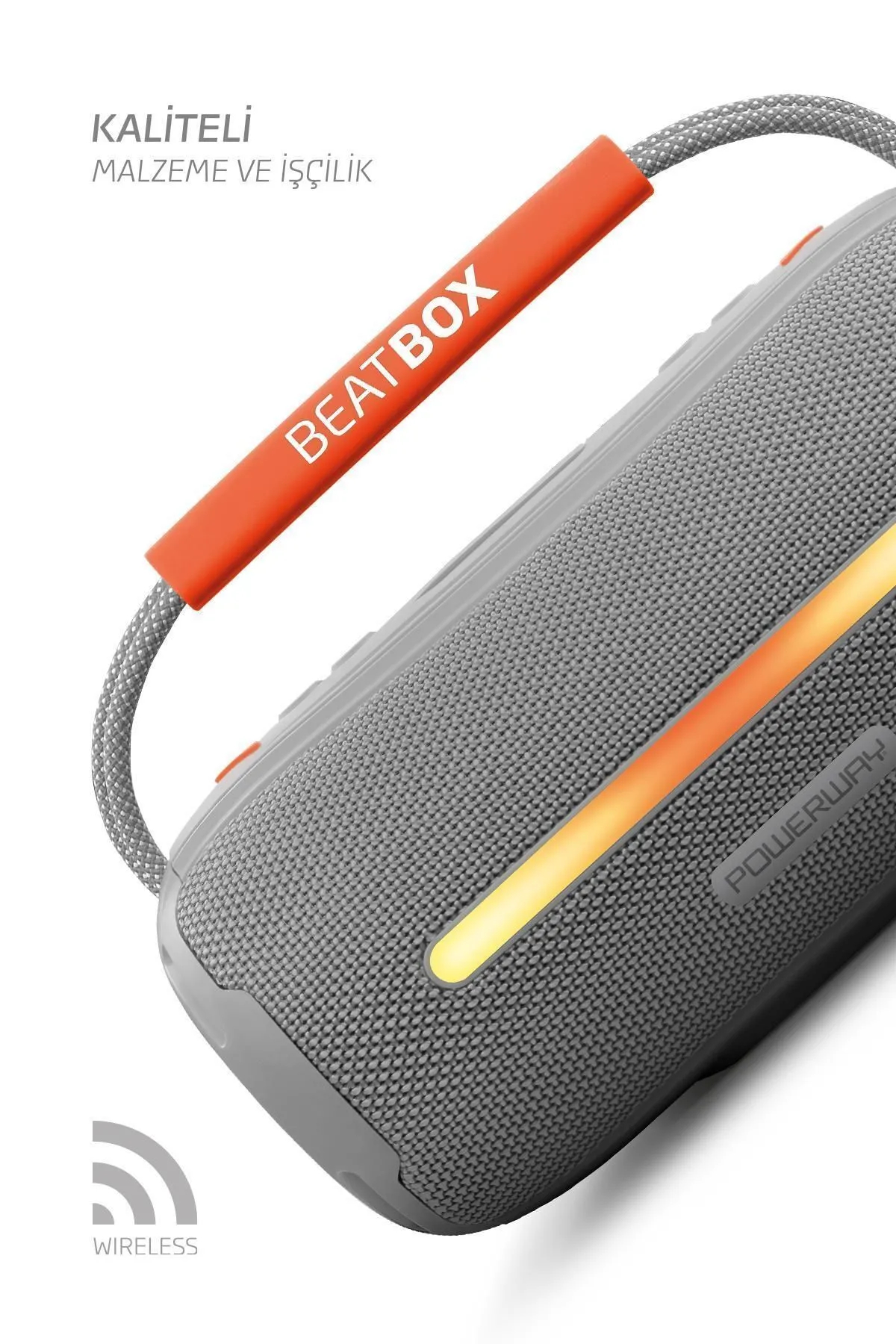 Powerway Beatbox Gri Led Işıklı Dayanıklı Ses Bombası Usb Sd Aux Fm Radyo Bluetooth Hoparlör